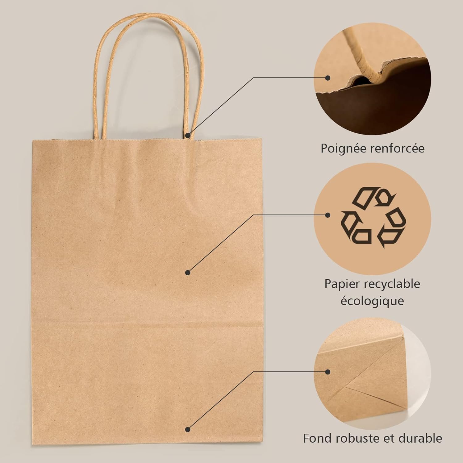 Lot de 20 Sacs en papier kraft avec poignées – Image 4